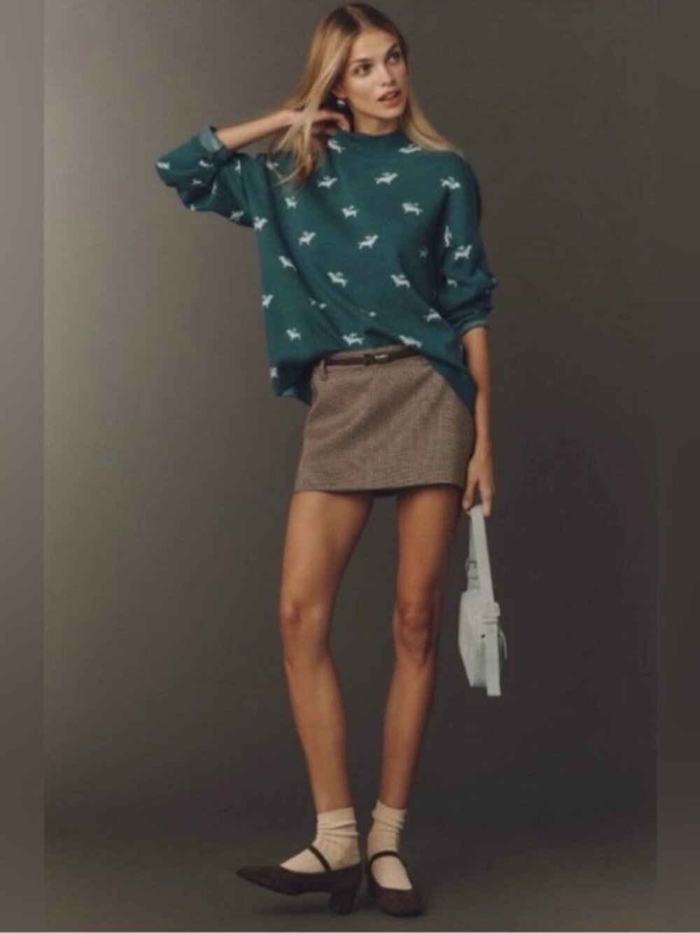 NWT Size XS (P2P 22")-Maeve CARYS Mock Neck Sweater Dachshund Dog Green (US$ 98) - Picture 4 of 16